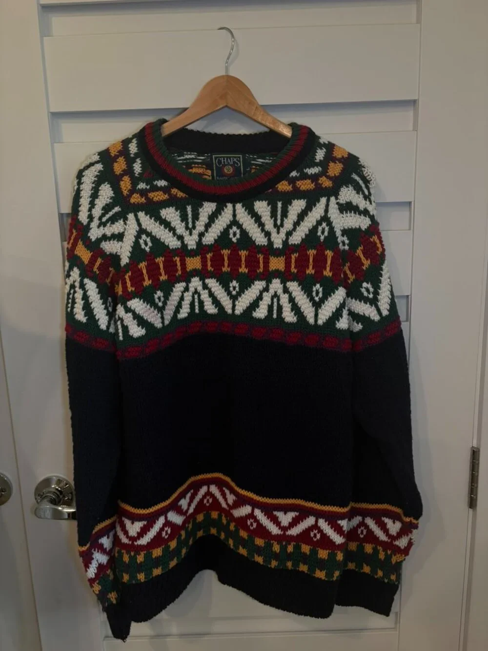 Vintage Ralph Lauren Chaps 90s Fair Isle Cotton Academia Apres Ski Sweater L